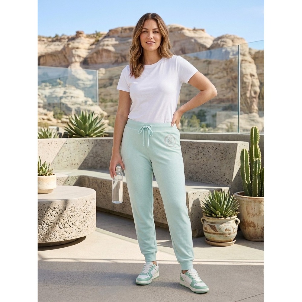 Juicy Couture Blue Glow Terry Cloth Jogger Pants Embroidered Logo Medium NWT